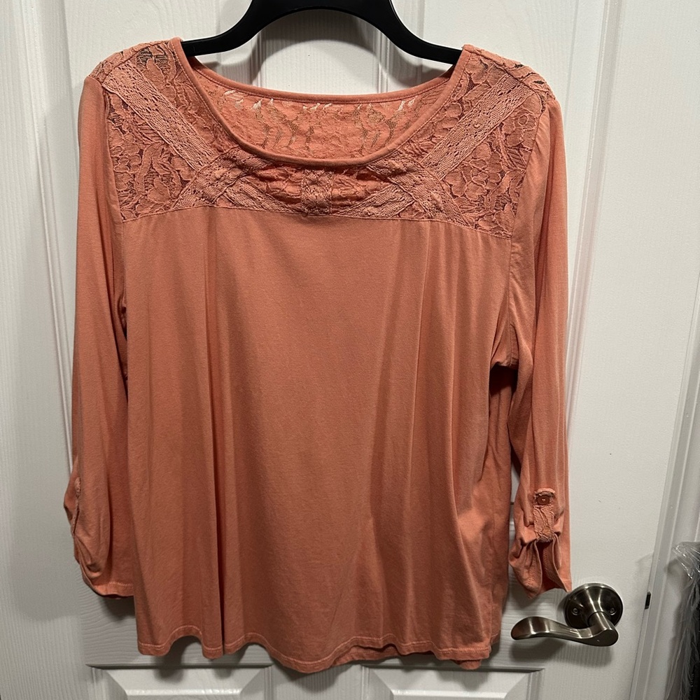 Chico's Peach Lace Detail Blouse